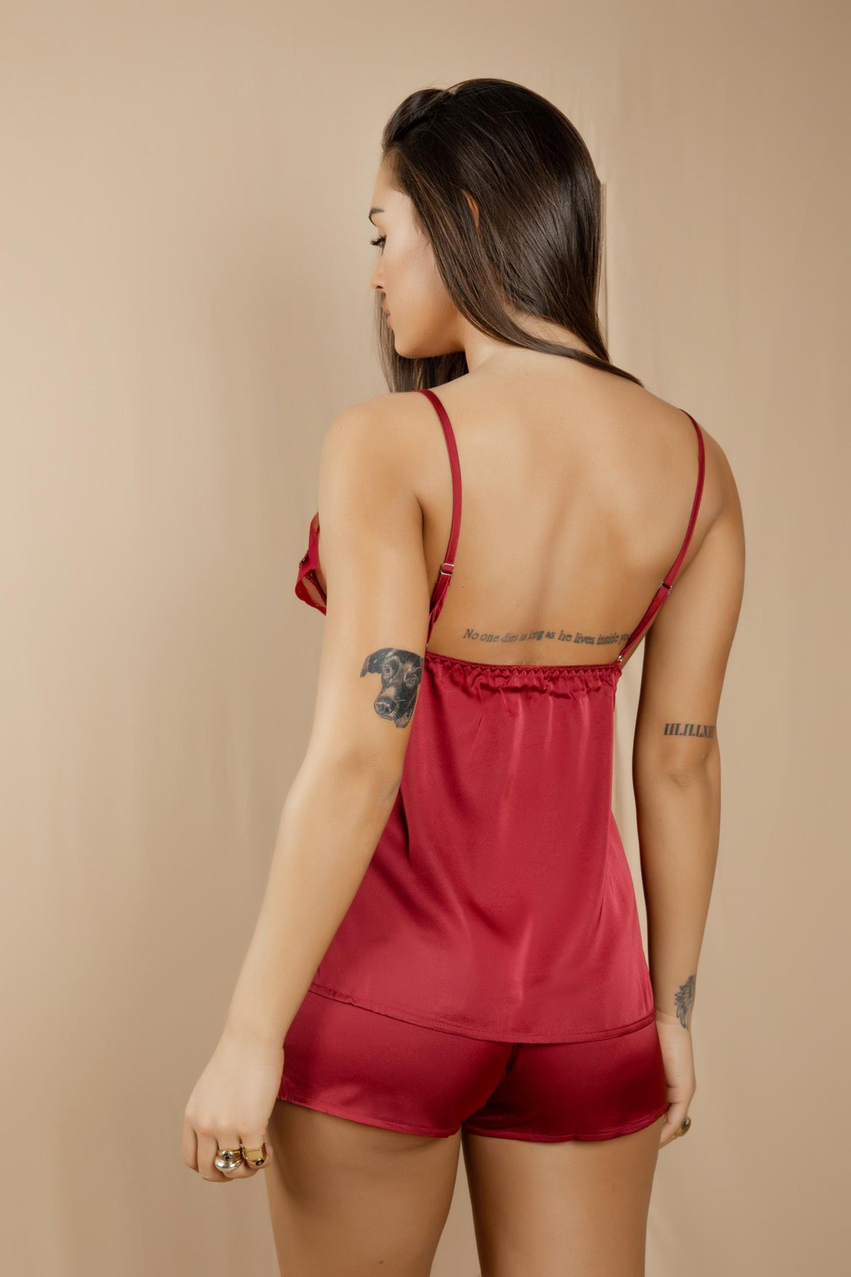 Satin top & shorts Bordeaux-thumbmail-3