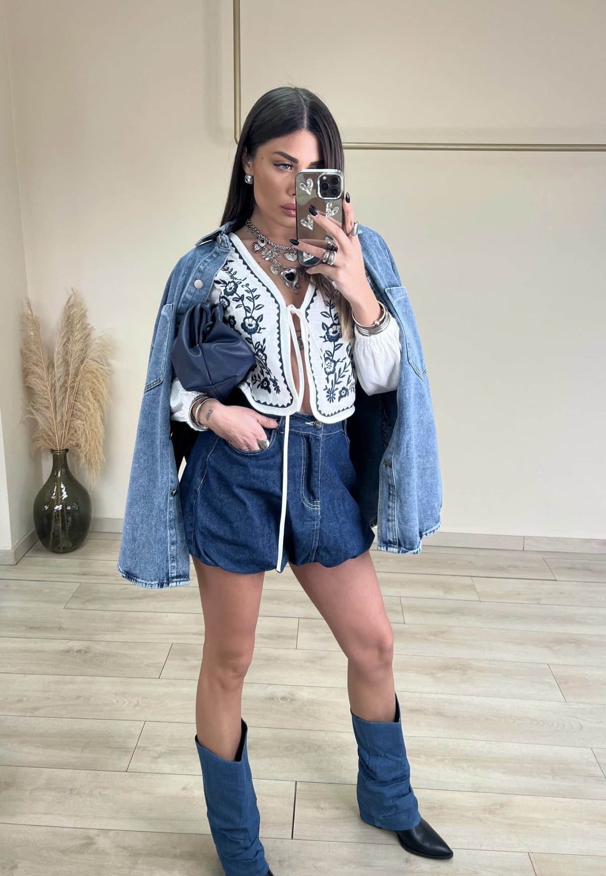 Balloon Jean Skirt - Σκούρο Τζιν