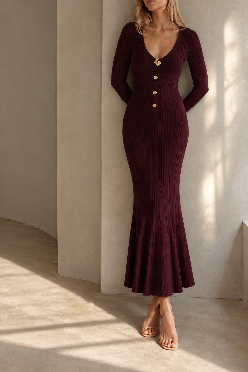 Kylie Dress - Βουργουνδί-thumbmail-2
